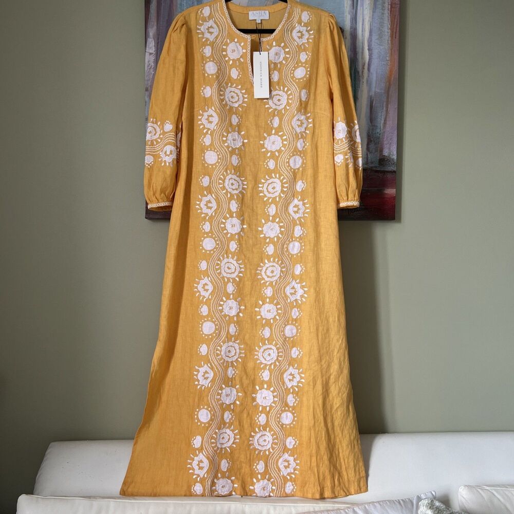 Asha by Ashley McCormick Veronica Beard Kelly Linen Dress M Embroidered NWT